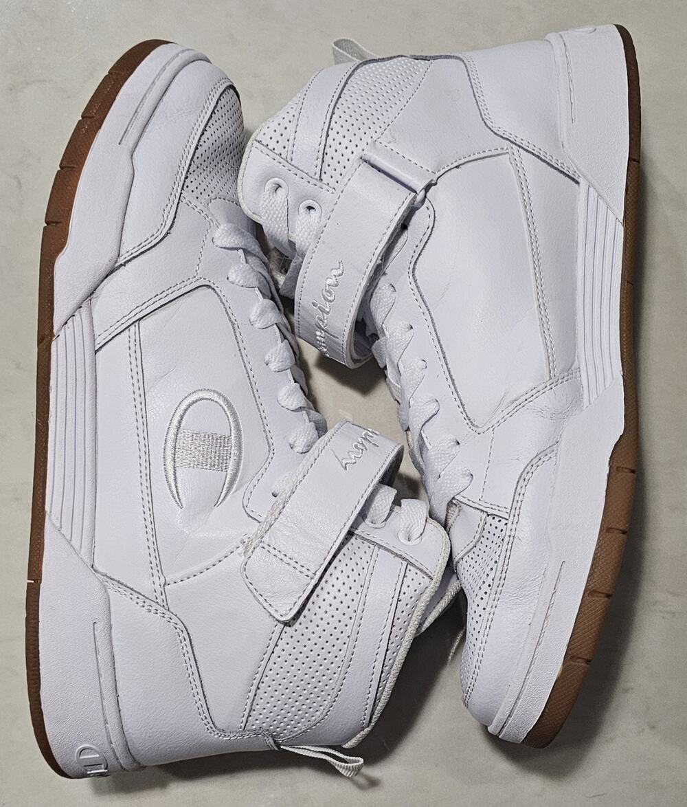 Champion Arena Power Hi Boys Size 10M White Leather High Top Sneakers CA100979M